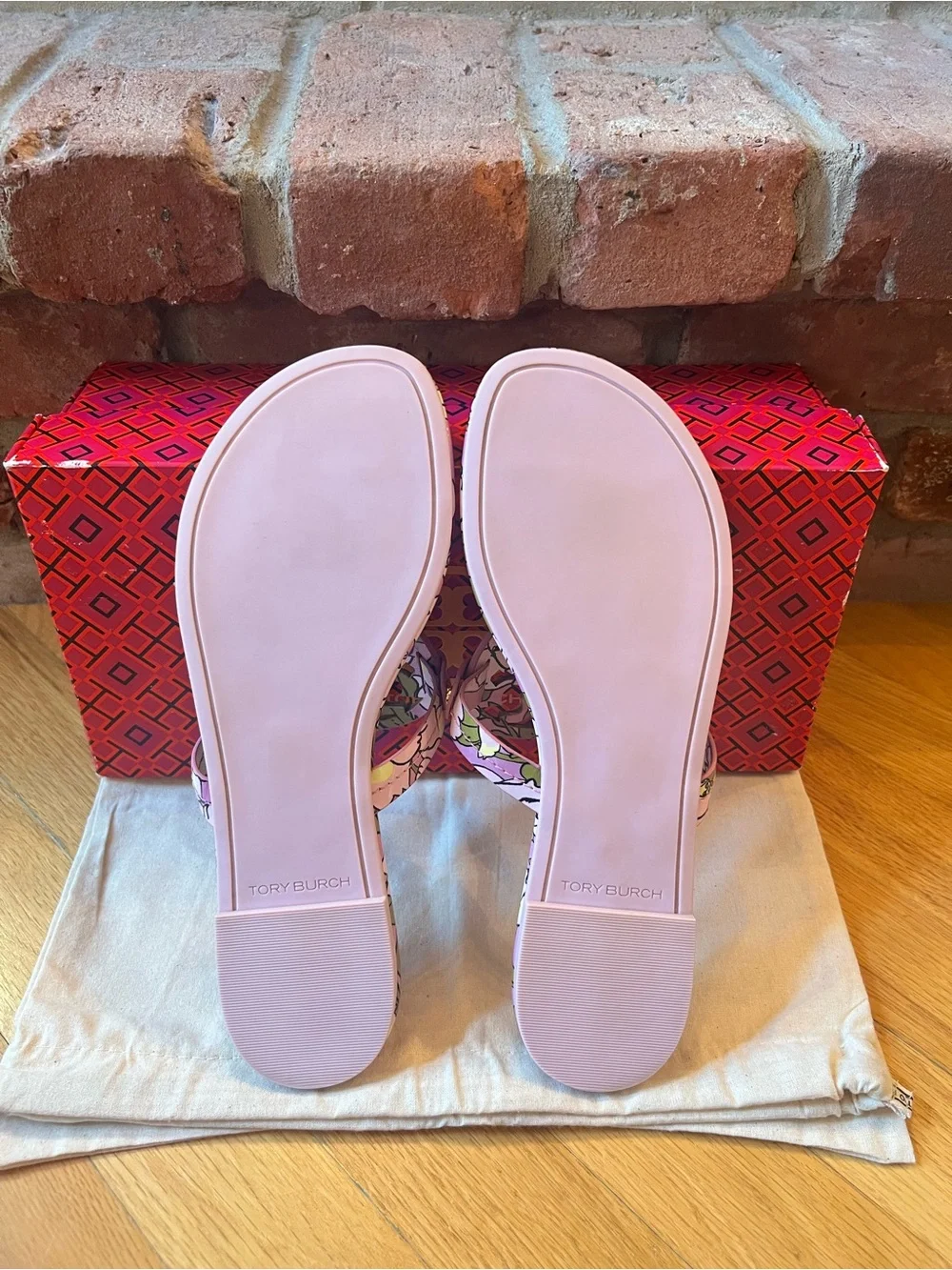 Tory Burch Lavender Purple Floral Printed Patent Leather Miller Sandals